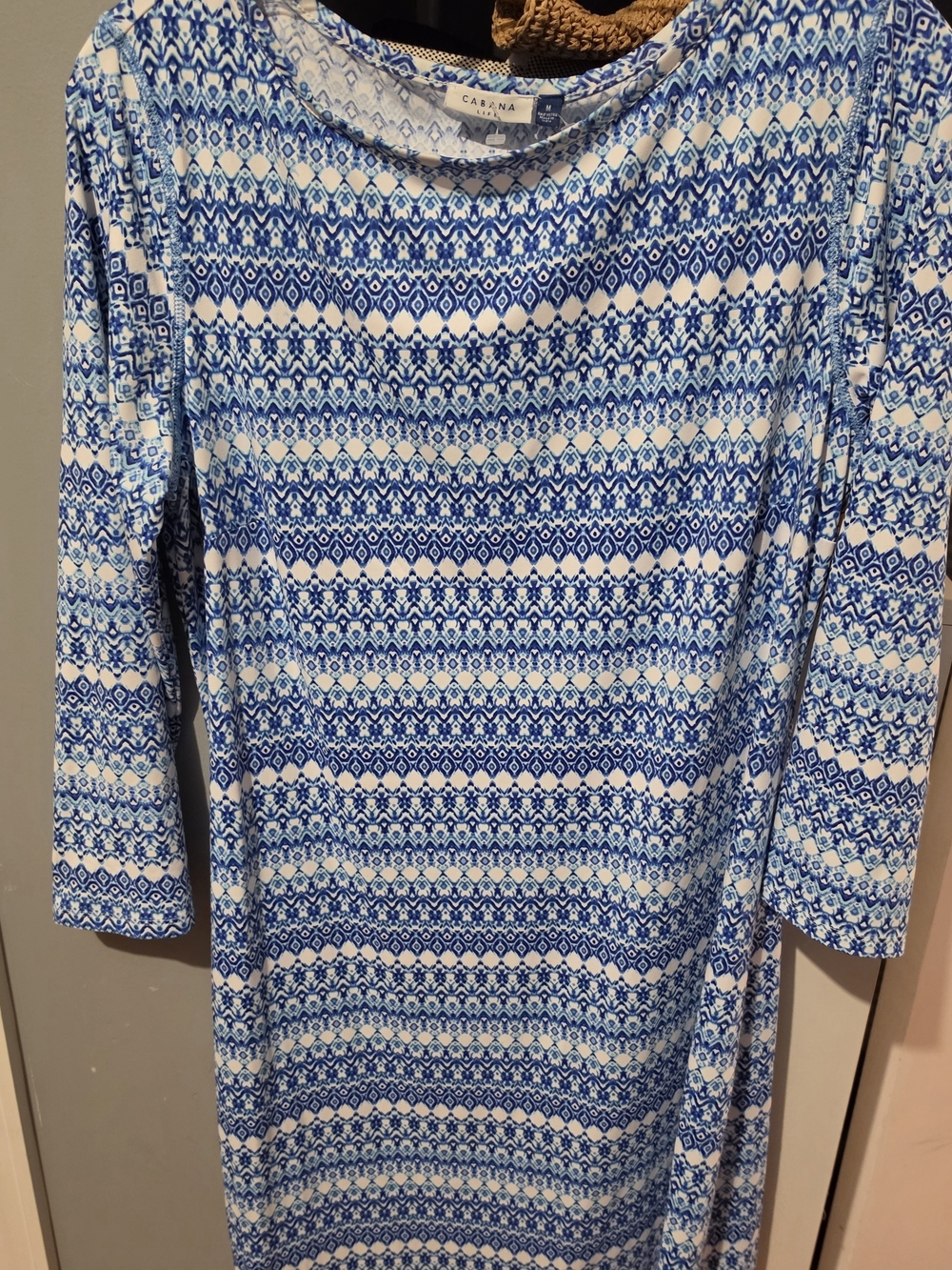 Cabana Life Blue & White Long Sleeve Printed Shift Dress